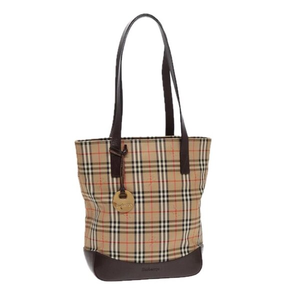 Burberrys Nova Check Shoulder Bag Canvas Leather Beige Brown gold Auth 91832 - Picture 1 of 16